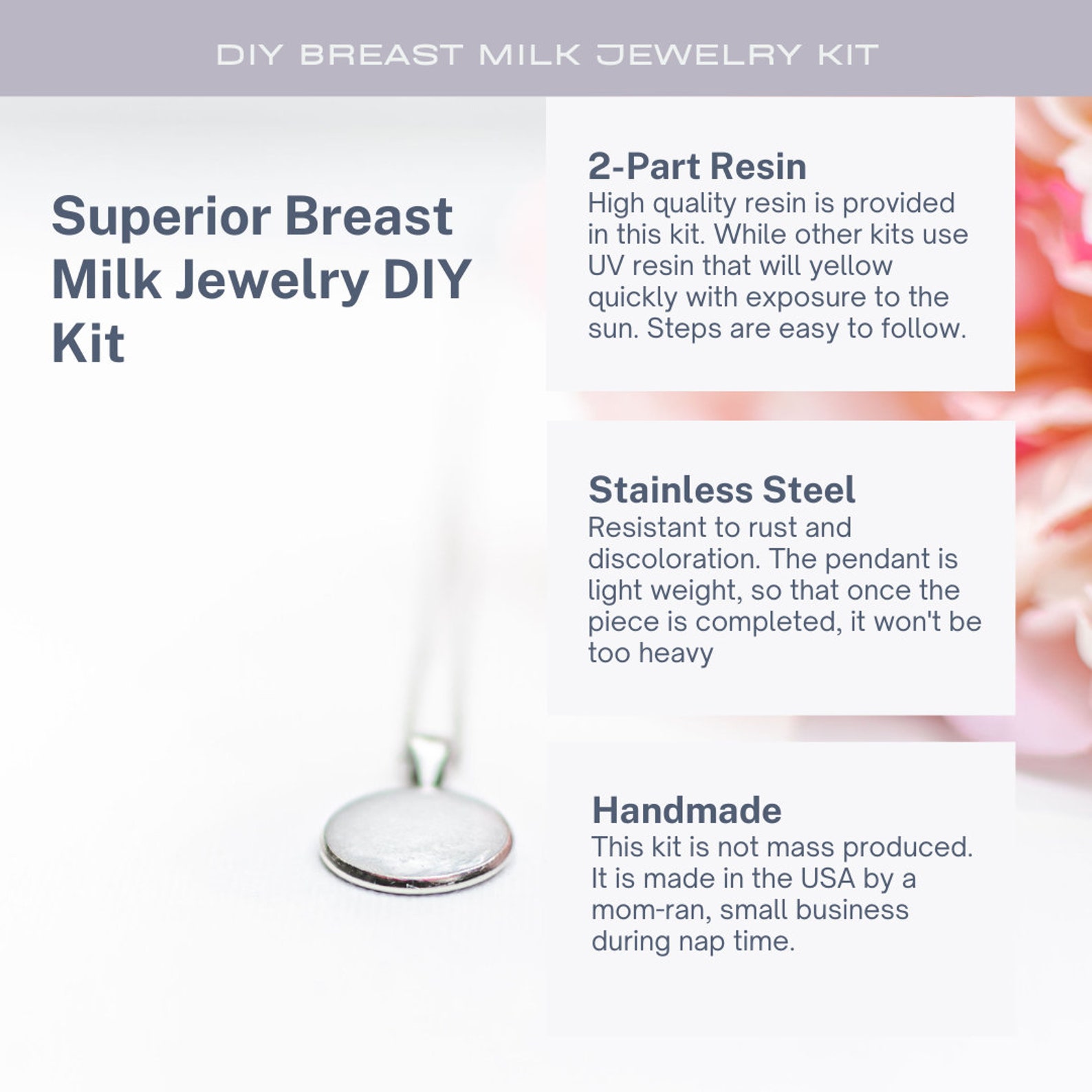 Breast Milk Jewelry DIY Kit. Stainless Steel Keepsake for Breastfeeding ...