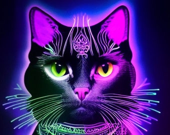 Gato psicodélico que es luz negra reactiva uv luz negra