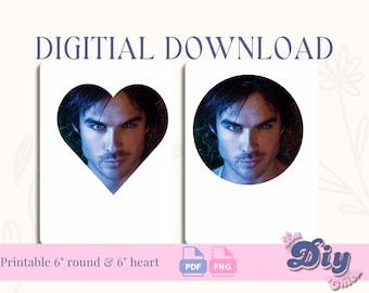 Vampire Diaries | Blue Heart Damon Salvatore Birthday PNG | Heartthrob Cake Topper | PNG PDF Round Printable pdf | Instant Digital Download