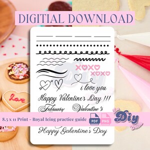 Valentine’s Day Royal Icing Practice Sheet | Cookie Decorating Guide | Instant Digital Download