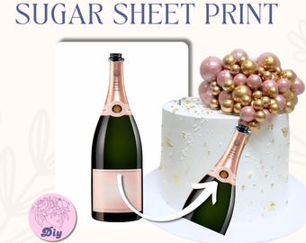 Champagne Full Bottle Cake Topper | Sugar Sheet | Bubbly Birthday Party | Edible Image