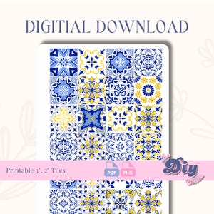 Italienische Fliesen zum Ausdrucken | Talavera | Blau Azul lebendig | Ornamentbild | PNG PDF Druckbar | Amalfi| Sofort Download