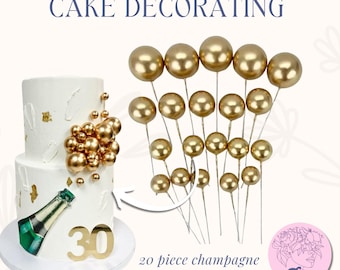 Gold Metallic Cake Bubbles | 20-Piece Cake Sphere Decorations | Gold Cake Balls for Decorating, Edible-Look Cake Toppers