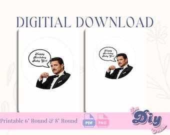 Pedro Pascal in tux pink Shape Birthday PNG  Happy Birthday Baby Girl | Cake Topper | PNG PDF Round Printable pdf | Instant Digital Download