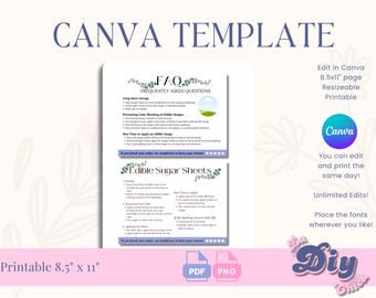 Editable Template Sugar sheet |Printable Cake Instructions Template | FAQ Care Cards Bundle| Digital Cake Care Guide| Canva Instant Download