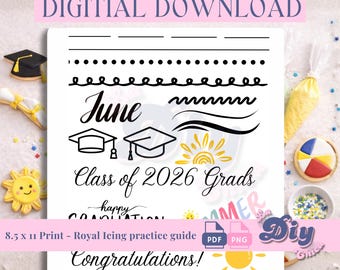 June Summer Royal Icing Practice Sheet | Cookie Decorating Guide | Instant Digital Download