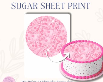 Money Sugar Sheet Print | Edible Cake Topper Image | 100 Dollar Bill Pattern | Round Frosting Icing Sheet for Birthday or Glam Party Cakes