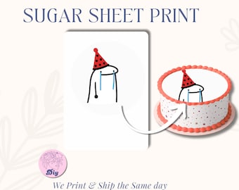 Sugar Sheet Print Stick Figure Meme Birthday Topper | Funny Edible Cake Topper Image | Round Frosting Icing Sheet | Hilarious Birthday Decor