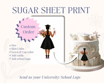 Custom Sugar Sheet Print Graduation 2025 Cake Topper, Personalized Grad Decor,Girls Ladies Class Of 2025, Congrats Graduation Party for her