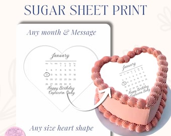 2026 Edible Heart Cake Calendar Topper, Custom Birthday Calenda, Personalized Edible Image Sheet