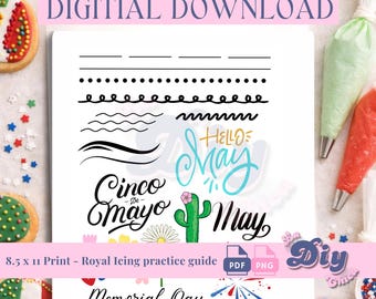May Memorial Day Royal Icing Practice Sheet | Cookie Decorating Guide | Instant Digital Download