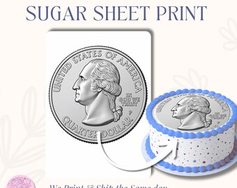 Quarter Coin Edible Frosting Sheet, 25th Birthday Cake Topper, Edible Image for Cakes, Cupcakes| Sugar Paper Decoration, Silver Coin Design
