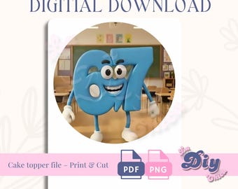Blue 6 7 YouTube-Style Kid BirthdayTopper | PNG & PDF | 6” Round • 8” Round • Full Sheet 8.5x11 | Instant Digital Download