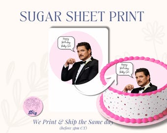 Pedro Pascal Sugar Sheet Print Edible Cake Topper Image Round Image frosting icing sheet birthday kiss Pedro Pascal Fans photo baby girl