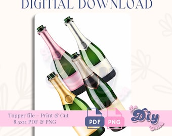 Champagne Full bottle PNG | champagne prosecco print File| Birthday cake, elegant style, JPEG pdf | Instant Digital DOWNLOAD