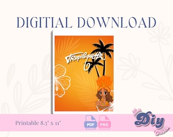 Karol G Tropicoqueta cute character maracas background | Red orange Background tropical | PNG PDF Printable pdf | Instant Digital Download