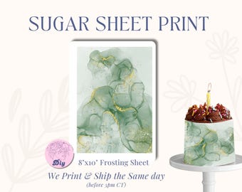 Sugar Sheet Green & gold marble Print Sheet for cake