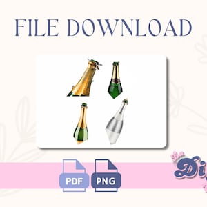 Champagne bottle PNG | champagne print File| Birthday cake, elegant style, JPEG pdf | Instant Digital DOWNLOAD