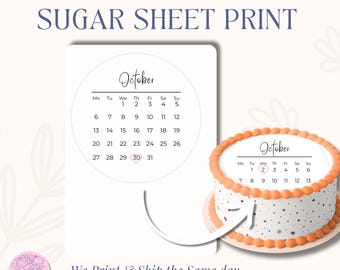 2025 Edible Cake Calendar Topper, Custom Birthday Calendar, Heart or Circle Shape, Personalized Edible Image Sheet