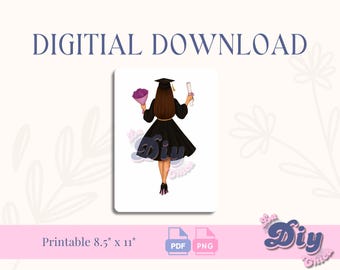 Graduation Girl Brown hair | Clipart Graduation | Clipart High School College Senior Clipart|Graduation print File| Instant Digital DOWNLOAD