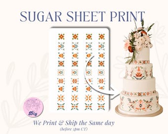 Mexican Embroidery Floral Sugar Sheet – Edible Icing Image with Colorful Tiles Art Pattern | Printable Frosting Sheet for Cakes & Cookies