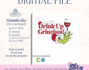 Drink up Grinches| PNG & PDF | Cake Toppers (6”, 8”) + Full Sheet | Instant Digital Download