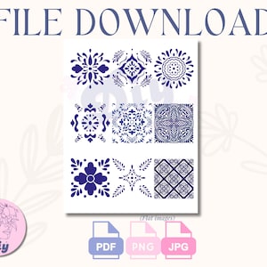 Mexican Tiles Digital Download | Tiles| Talavera| Blue Azul Vibrant| Ornamental Image | PNG JPG PDF Printable | Escamilla| Instant Download