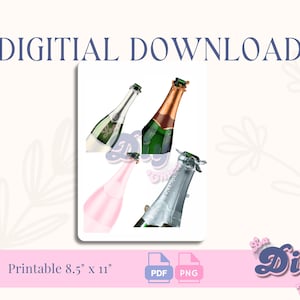 Champagne bottle PNG | champagne print File| Birthday cake, elegant style, JPEG pdf | Instant Digital DOWNLOAD