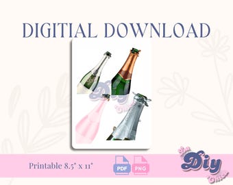 Champagne bottle PNG | champagne print File| Birthday cake, elegant style, JPEG pdf | Instant Digital DOWNLOAD