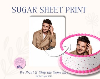 Pedro Pascal Sugar Sheet Print Edible Cake Topper Image Round Image frosting icing sheet birthday kiss