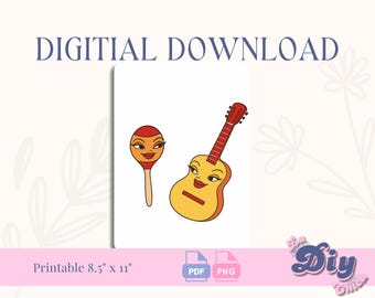 Karol G Tropicoqueta maracas guitar Birthday PNG | black and orange clipart tropical | PNG PDF Printable pdf | Instant Digital Download