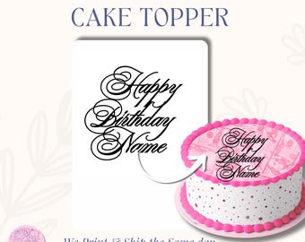 Happy Birthday Name Cake Charm | Custom Glitter or Mirror Cardstock Topper | Personalized Birthday Decoration