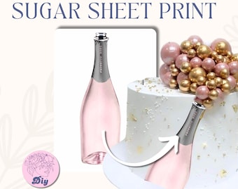 Champagne Full Bottle Cake Topper | Sugar Sheet | Bubbly Birthday Party | Edible Image