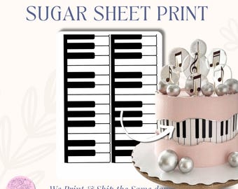 Piano Keys Sugar Sheet Print | Edible Cake Topper Image | Black & White Keyboard Design | Frosting Icing Sheet for Music or Birthday Cakes