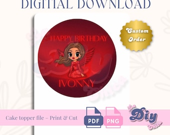 Ivonny Bonita Red Cake Design | PNG & PDF | Cake Topper Rounds + 8.5x11 Sheet | Instant Digital Download
