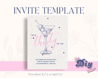 Canva invite Template | 30th 40th 50th Birthday | Tini bit older  | Martini theme party | PNG PDF Printable | Canva| Instant Download