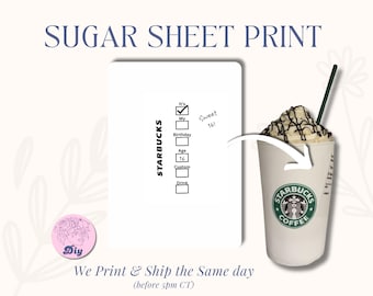 Sugar Sheet Coffee lovers Starbies cake theme hot drink label custom