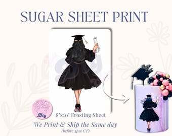 Sugar Sheet Graduation Latina Girl Woman graduating Print - class of 2025 - edible sheet for cake
