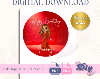 Ivonny Bonita Red Cake Design | PNG & PDF | Cake Topper Rounds + 8.5x11 Sheet | Instant Digital Download