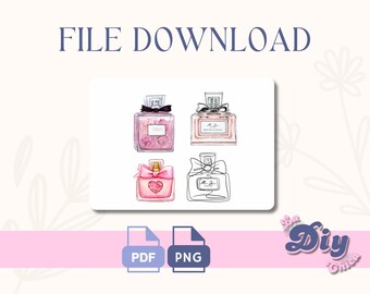 Pink Perfume bottle PNG | Cologne print File| pink her Birthday cake, elegant style, JPEG pdf | Instant Digital DOWNLOAD