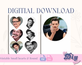 Pedro Pascal Kiss Heart Shape Birthday PNG  Happy Birthday Baby Girl | Cake Topper | PNG PDF Round Printable pdf | Instant Digital Download