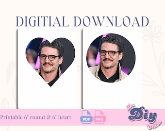 Pedro Pascal cute round Shape Birthday PNG  Happy Birthday Baby Girl | Cake Topper | PNG PDF Round Printable pdf | Instant Digital Download