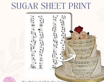 Music Sheet Sugar Sheet Print | Edible Cake Topper Image | Classic Sheet Music Design | Round Frosting Icing Sheet for Birthday Cakes