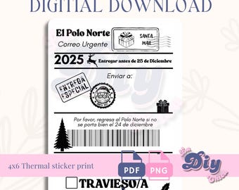 Spanish Polo Norte Thermal Label | Santa Mail Sticker Labels | 4x6 Thermal Label | North Pole Christmas Label | Instant Download