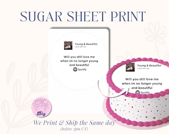 Lana del Rey Sugar Sheet Print | Edible Cake Topper Image Round | frosting icing sheet  Young and beautiful Gatsby album Lyrics cake topper