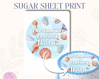 Summer theme Sugar Sheet Print Edible Cake Topper Image Round Image 13th bday frosting icing sheet