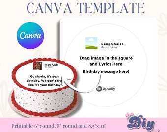 Editable Template Lyric Spot ify |Printable cake round Template | Digital Cake file | Canva Instant Download