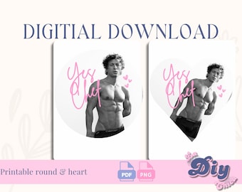 Jeremy Allen White Yes Chef Print – Sexy Kitchen Scene Cake Topper | PNG PDF Round heart Printable | Instant Digital Download