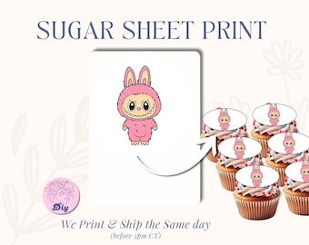 Labub u Monster Cupcake Toppers - 2 inch Edible Icing Sheet Images Kids Birthday, Cartoon Cake Decorations, Kawaii Party Decor Printable