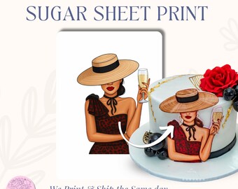 Lady in Beige Hat Sugar Sheet Print | Edible Cake Topper Image | Elegant Fashion Woman Design | Frosting Icing Sheet for Birthday Cakes
